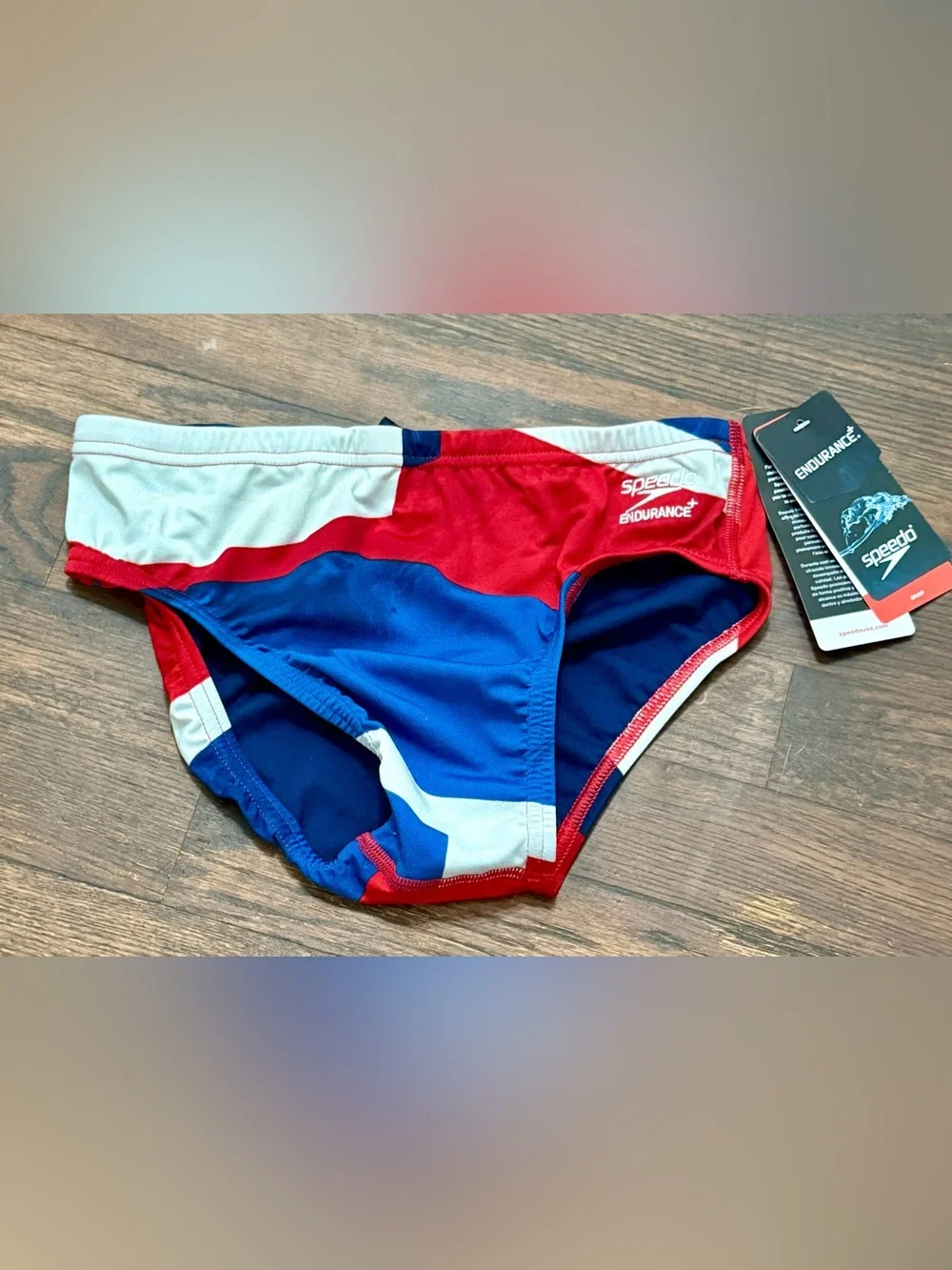 Speedo Endurance Colorblock Performance Swim Briefs in Red, Blue, White Sz30 New